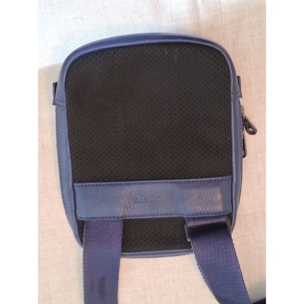 Lacoste Chantaco Navy Blue Pique Leather Vertical Camera Crossbody Bag NH3271CE